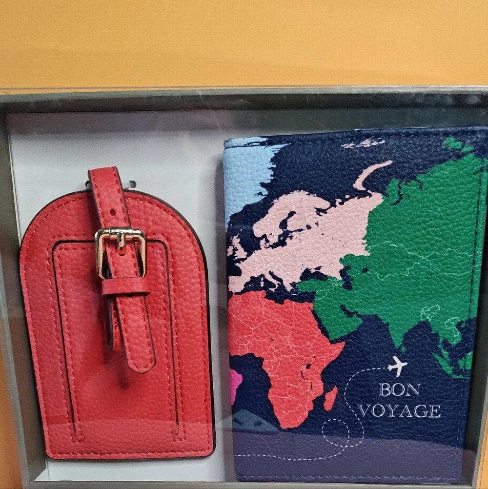 World Passport Cover And Red Luggage Tag